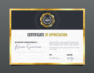Professional certificate of appreciation Template diploma with luxury and modern pattern background. Achievement certificate.	
