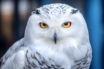 Obraz premium picturesque snowy owl perching close-up view