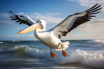 Fototapeta na wymiar Noble Pelican Diving Close-Up View