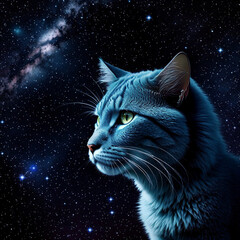 a  cat in the space, art background