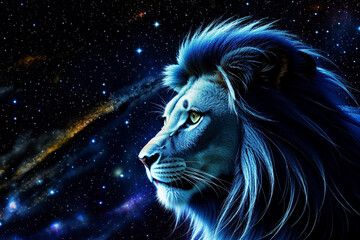 Portrait of a big male lion  against a space background
