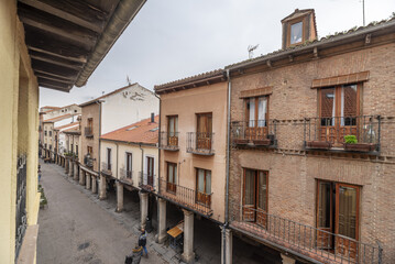 Views of facades of very old homes on the main street of Alcalá de Henares, Madrid