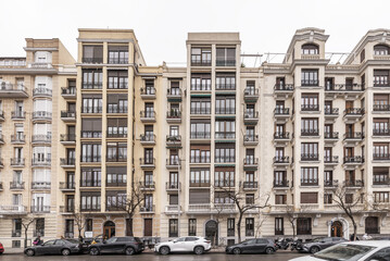 Fototapeta na wymiar Facades of representative urban housing in the center of the city of Madrid