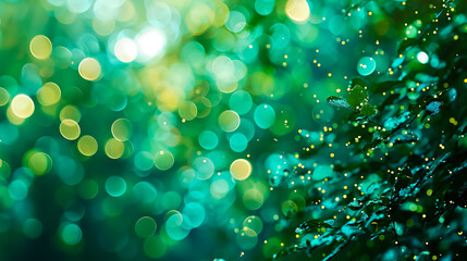 Abstract blurred soft green color background with bokeh glitter for happy festival design concept.