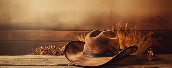 Rustic Vintage Cowboy Hat on Wild West Background