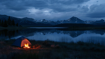 Camping at the Foot of the Mountain, Embraced by the Warmth of the Campfire