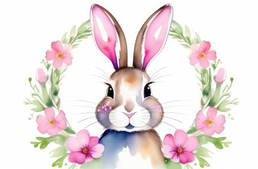 easter bunny with eggs, on a white background . watercolor style