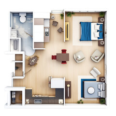 Apartment floor plan top view isolated on white or transparent background