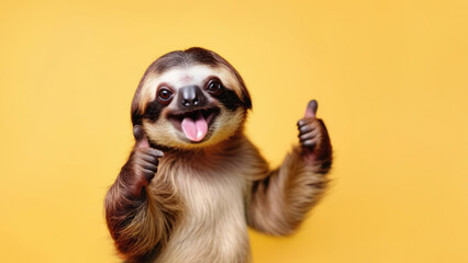 Fototapeta premium Sloth folded paws showing showing thumbs up.