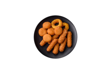 Delicious nuggets, rings and balls of mozzarella and parmesan cheese