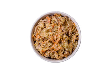 Delicious boiled beef or pork tongue sliced with carrots, onions, sour cream and spices