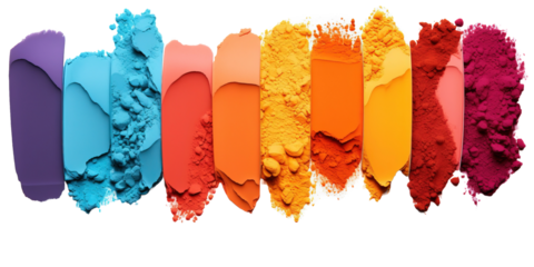 Collection of colorful makeup swatches isolated on white or transparent background