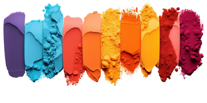 Collection of colorful makeup swatches isolated on white or transparent background