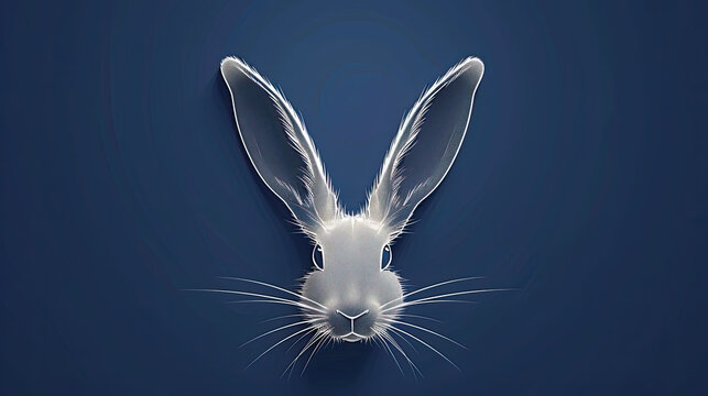 happy easter greeting card with white design bunny ears on navy blue dark background