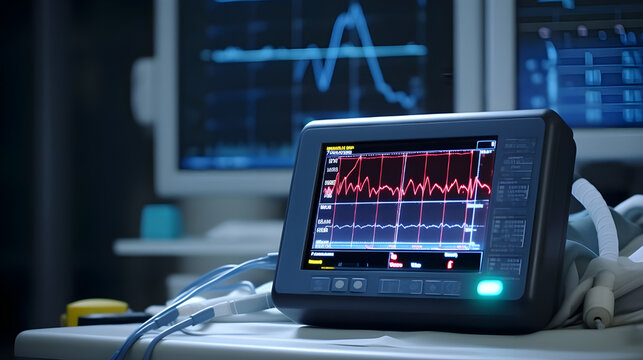 A portable ECG monitor being used to record a patient's heart rhythm in a medical facility. 