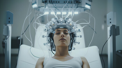  A sophisticated EEG machine in a neurology clinic, used for monitoring brain activity. - obrazy, fototapety, plakaty