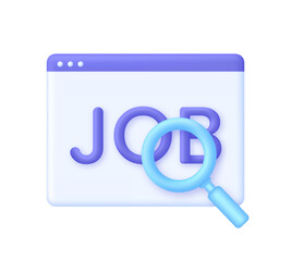 3D Searching job illustration. Human resource management and hiring concept