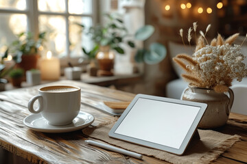 A tablet and pen mockup on a designer's desk, offering a creative environment for presenting digital sketching apps, graphic design concepts, and creative processes.  Generative Ai.