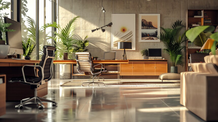 Minimalistic office workspace with sleek modern furniture