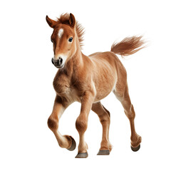 Foal little horse baby running isolated on white or transparent background