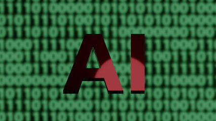 3d representation abbreviation of artificial intelligence on a sequence of unfocused binary numbers