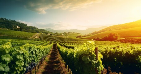 An Enchanting Landscape of Vineyards, Offering a Tranquil Nature Background