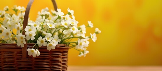 White flowers in wooden basket