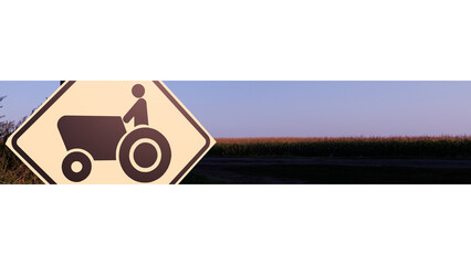 3d representation warning sign with faded color tractor traffic in rural area