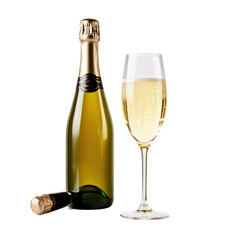 Bottle of prosecco or champagne wine isolated on white or transparent background