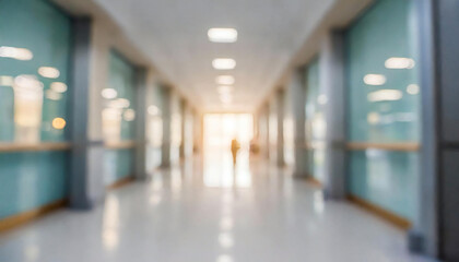 病院、診療所、介護福祉施設の廊下。背景ぼかし。Corridors of hospitals, clinics, and nursing care facilities. Background blur.