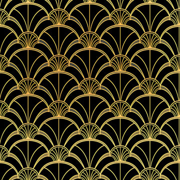 Fototapeta Black and Gold Art Deco Repeating Pattern from the 20s