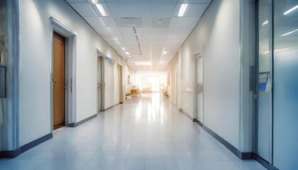 Corridors of hospitals, clinics, and nursing care facilities. Background blur. - obrazy, fototapety, plakaty