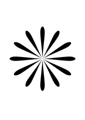 black rosette in the shape of a flower with 12
 narrow lanceolate petals, abstract modern design, graphic, silhouette