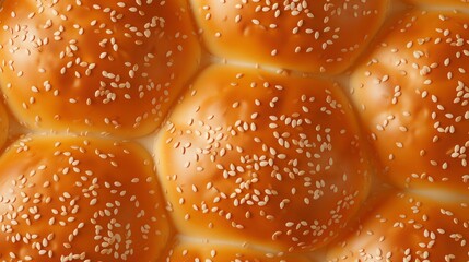 Pattern with round burger bread buns with sesame seeds - obrazy, fototapety, plakaty