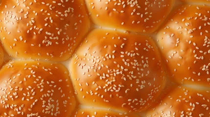 Abwaschbare Fototapete Brot Pattern with round burger bread buns with sesame seeds