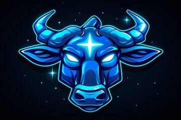 Shining blue taurus zodiac sign isolated on black background in vector style illustration