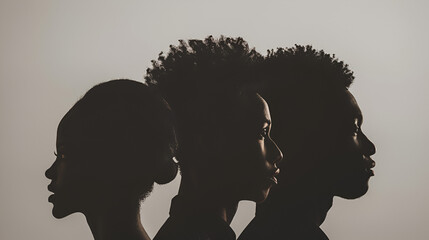 Silhouette face head in profile ethnic group of black on white Background, black Man silhouette, Generative Ai