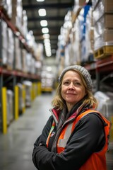 50 year old woman works in a warehouse.