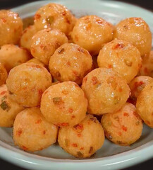 Juicy chicken meatballs in a plate. Shallow depth of field