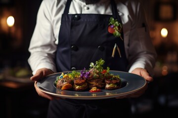 Naklejka premium Chef holding a modern decorated meal
