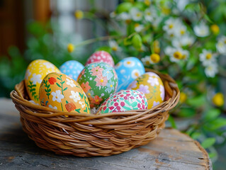 Fototapeta na wymiar hand painted easter eggs, motifs floral designs