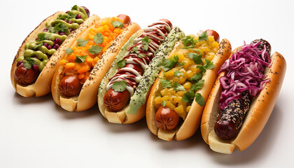 Grilled hot dog on bun with ketchup, a classic American lunch generated by AI