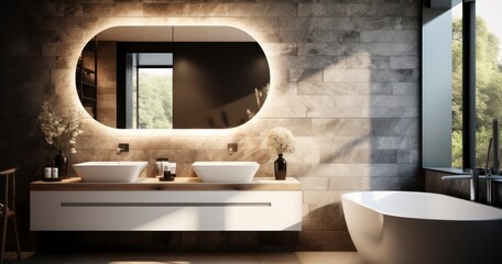 A Chic Mirror Enhances the Aesthetic of a Modern Bathroom Interior