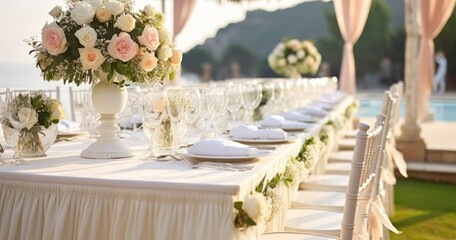 Fototapeta premium Exquisite Table Settings and Blooms at a Luxury Wedding
