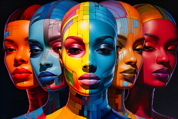 Obraz premium Artistic Expression, A Portrait of Colorful Beauty, The Fusion of Fashion and Fantasy