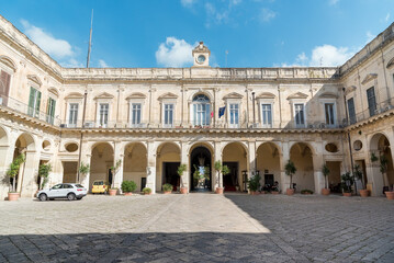 View of the Prefecture building in the historic center of Lecce, Puglia, Italy