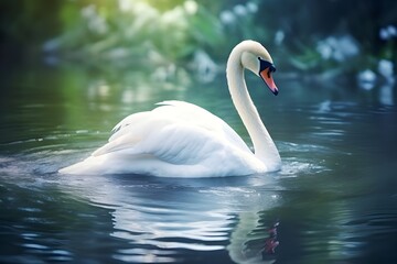 Graceful Glide: The Elegant Swan Swimming in the Water - obrazy, fototapety, plakaty