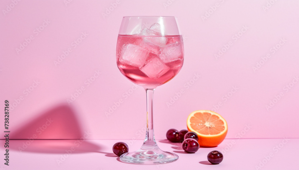 Wall mural refreshing cocktail with pink fruit and citrus slice on glass generated by ai