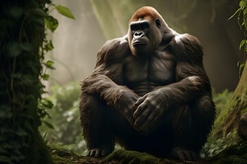 Fototapeta premium Serene Strength: The Majestic Gorilla Sitting in