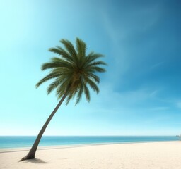 Fototapeta na wymiar Background with a lonely palm tree on a sandy beach.